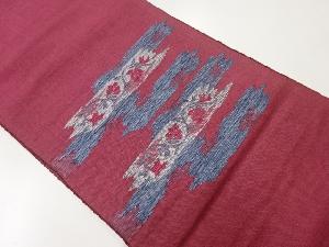 アンティーク　手織り真綿紬霞に花唐草模様織出し名古屋帯